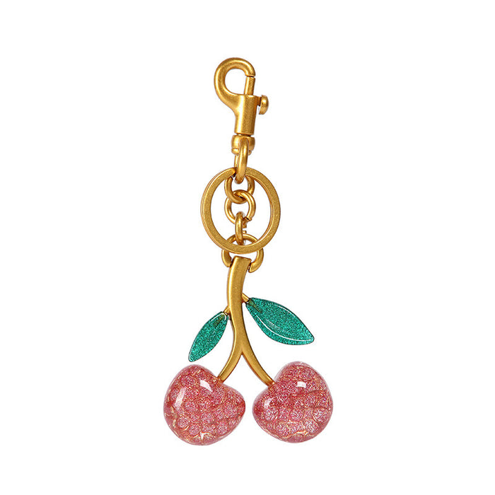 Wholesale Crystal Pink Cherry Gold-plated Keychains
