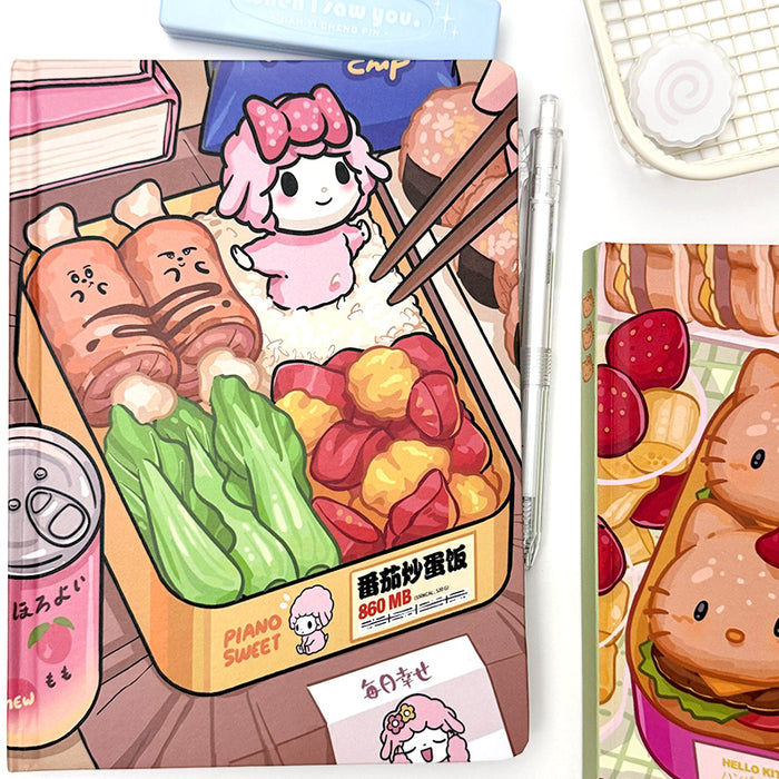 Wholesale 5pcs Cute Gourmet Bento Notebook Color Page Hard Cover Book Thickened Hand Book Cat Student Notepad