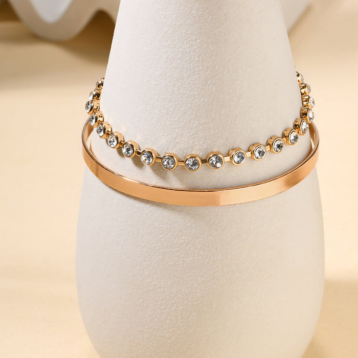 Wholesale Retro Jewelry Fashion Gold Diamond Bracelet Alloy Smooth Simulation Gold Bracelet Two Piece Set for Women