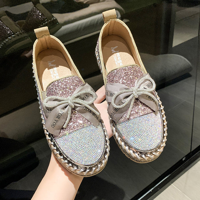 Wholesale 2024 Slip-on Thick Sole Rhinestone Bow Shoes JDC-CSS-FengJing001