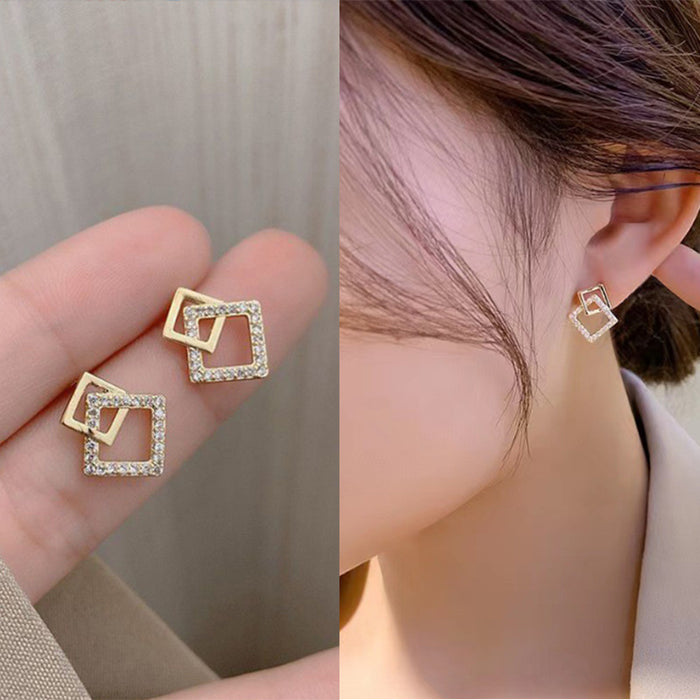 Wholesale S925 Silver Square Zircon Geometric Simple Earrings  JDC-ES- XiangDuan013