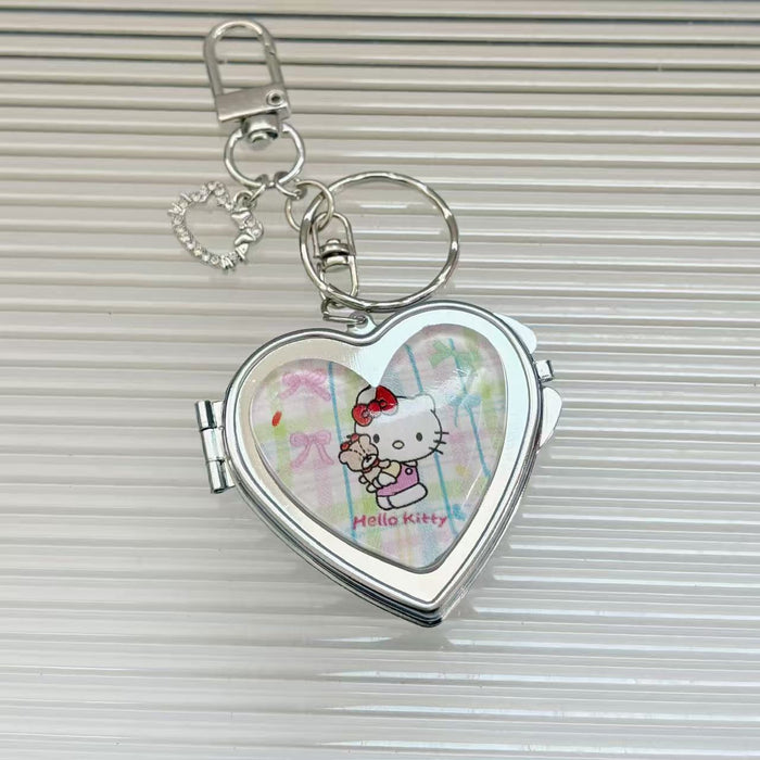 Wholesale Cartoon Heart Portable Mirror Keychain Bag Charm Alloy Electroplating