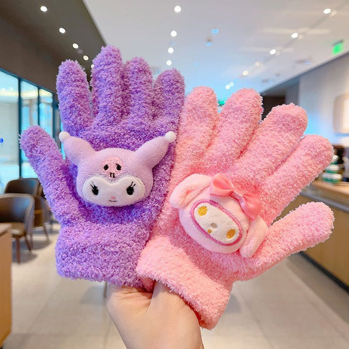 Wholesale Cat gloves coral fleece girls knitted plush five-finger cycling gloves