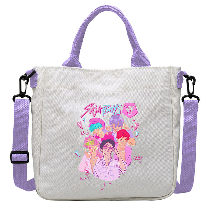 Wholesale Popular movie print canvas bag  student crossbody bag with detachable shoulder strap and handbag