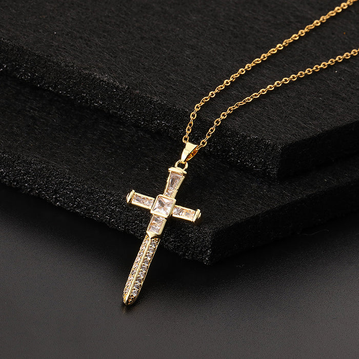 Wholesale Copper Inlaid Zircon Cross Pendant Necklace JDC-NE-ShangY035