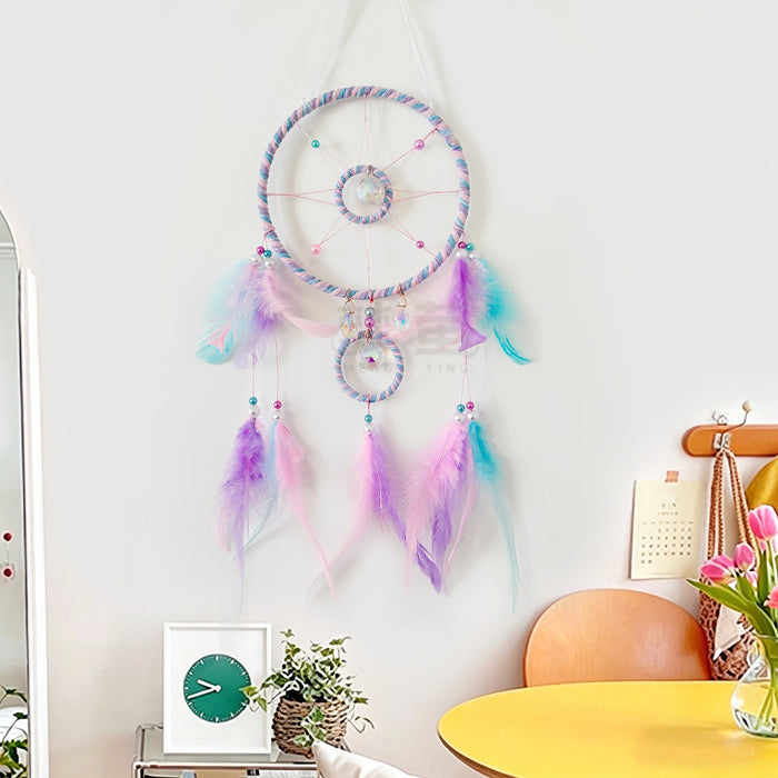 Wholesale Bohemian Dreamcatcher Wind Chime with Colorful Feathers Handmade Stainless Iron Decorative Accent MOQ≥2
