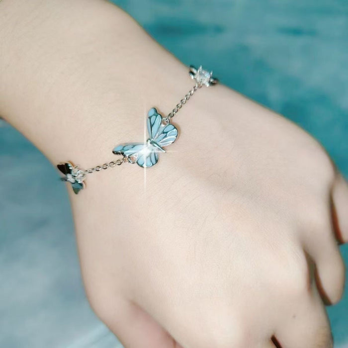 Wholesale Butterfly necklace design, high-end blue glowing dynamic butterfly bracelet, aurora collarbone chain