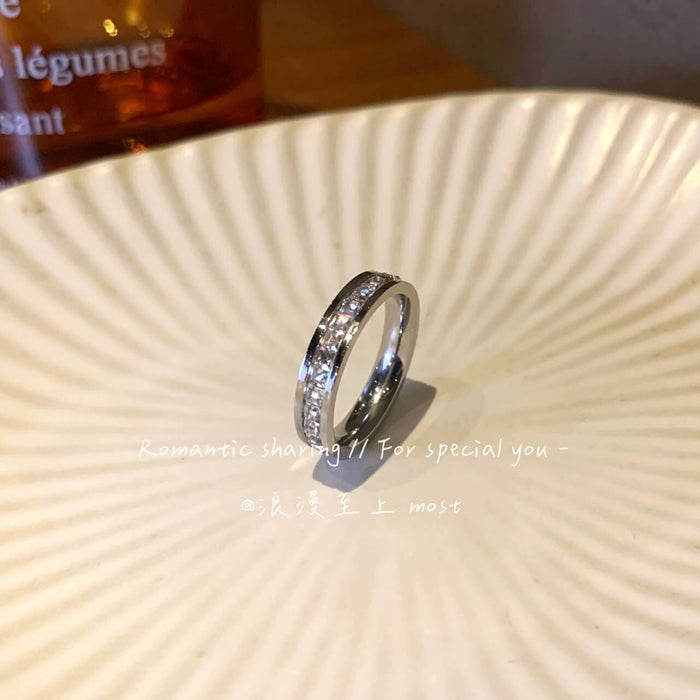 Wholesale Super Sparkling Starry Sky Titanium Steel Zircon Ring with Light Luxury and Niche Design