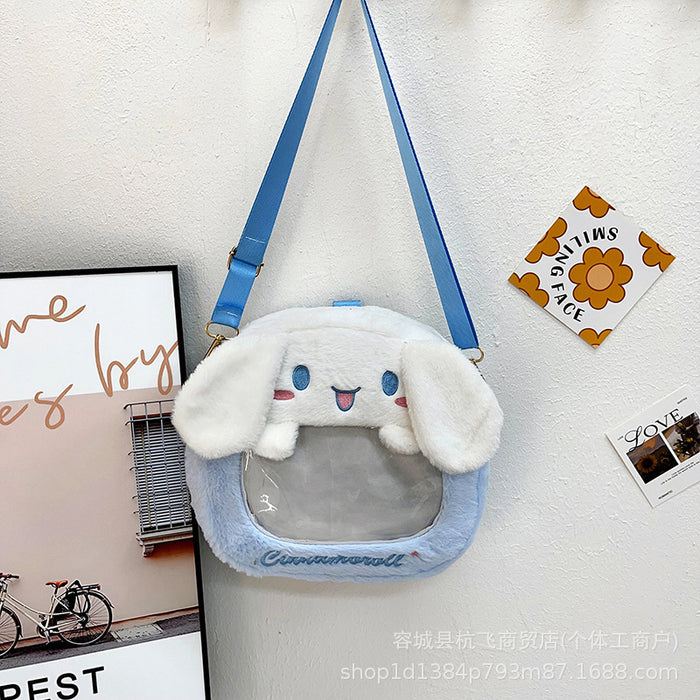 Wholesale Cute cartoon plush transparent large-capacity shoulder bag