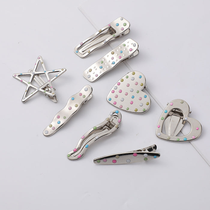 Wholesale Silver Metal Girl Hairpin New Oil Dripping Hair Accessories Cute Side Clip
