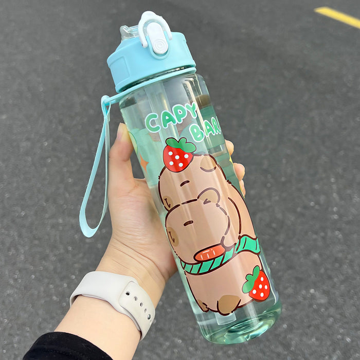 Wholesale  Straw Water Cup Cute Children' s Straw Cup Student Portable Cartoon Water Cup with Lanyard