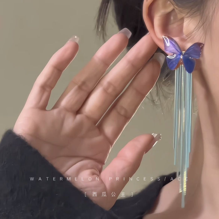 Wholesale Purple butterfly earrings, long tassel earrings, earrings, pendants