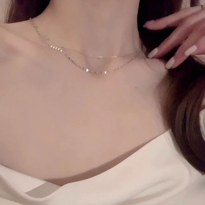 Wholesale Square Sugar Necklace Women's Woolen Chain All-match Golden Pendant  Titanium Steel Clavicle Chain