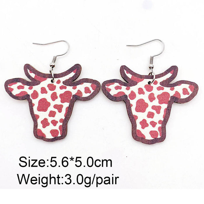 Wholesale Retro Wooden Earrings Western Denim Series Cowhead Sunflower Boho Earrings