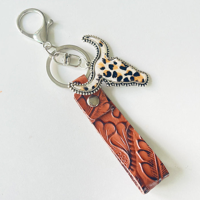 Wholesale 2pcs Western Style Brown Leather Keychain JDC-KC-HeYi019