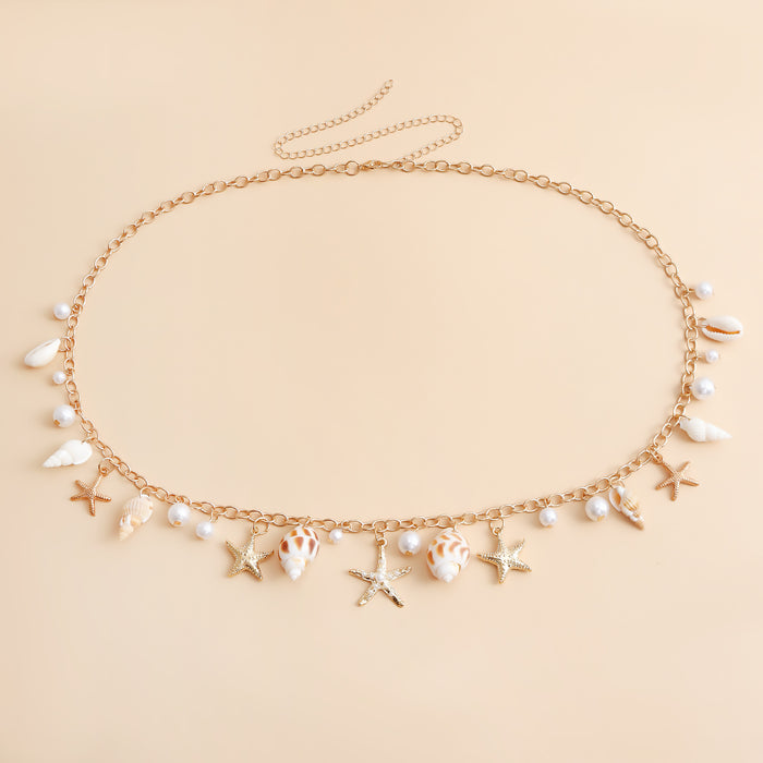 Wholesale Bohemian summer beach shell waist necklace seaside travel imitation pearl starfish conch pendant body chain