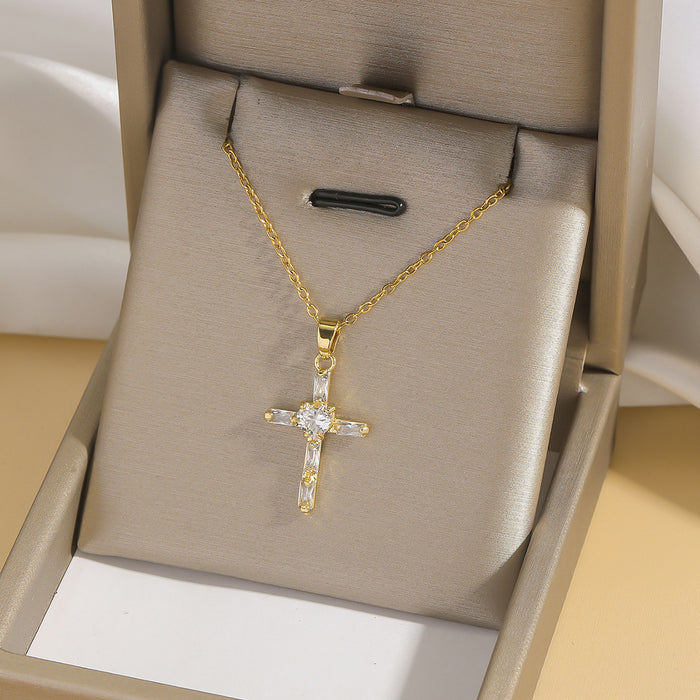 Wholesale Fashion colored zircon cross necklace, niche design accessory, collarbone chain