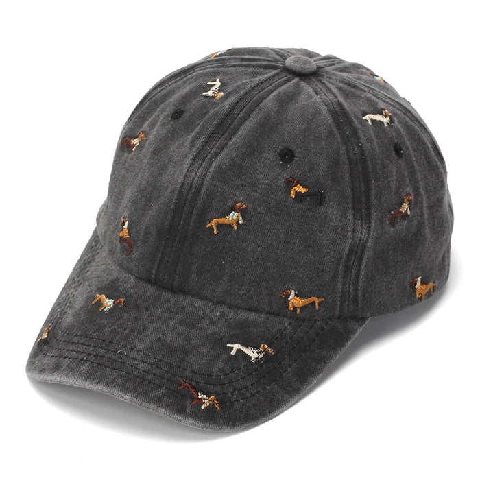 Wholesale Stylish Distressed Baseball Cap with Dachshund Embroidery American Retro Soft Top