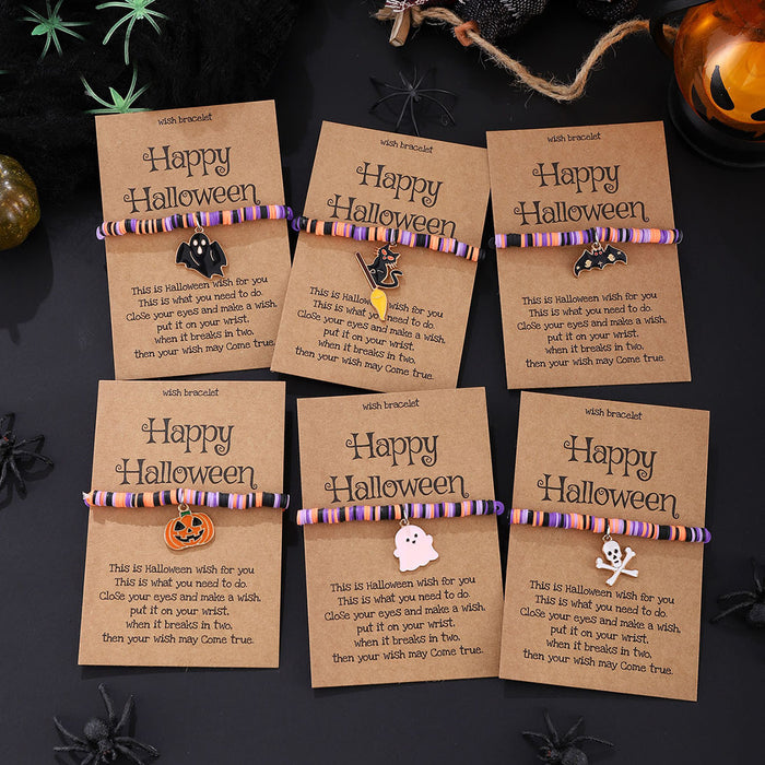 Wholesale  ghost pumpkin skull pendant polymer clay blessing card elastic adjustable bracelet