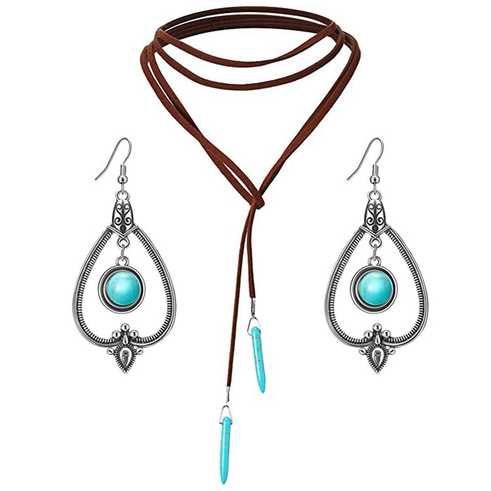 Wholesale Western Style Accessories Turquoise Pendant Leather Necklace JDC-NE-ManY017