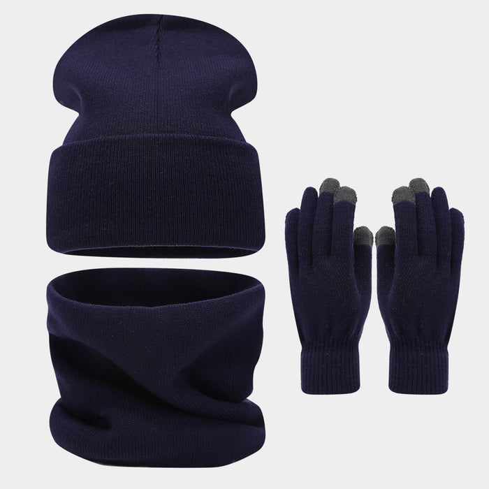 Wholesale circumference solid color hat f gloves three-piece set