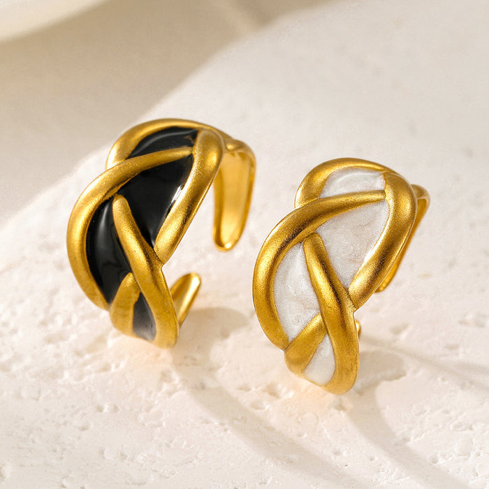 Wholesale Metal suede spliced stainless steel ring with non fading lines, exaggerated and simple drip opening ring