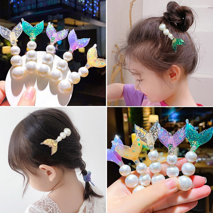 Wholesale Cartoon Children Pearl Mermaid Princess Resin Hairpin JDC-HC-QiY012