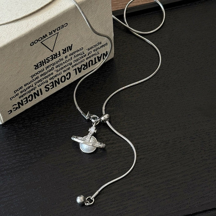Wholesale Saturn Pendant Necklace Women's High Sense Pull Adjustable Long  Accessories