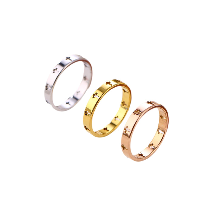 Wholesale Cross-shaped openwork ring  stylish and simple index finger ring  light luxury titanium steel