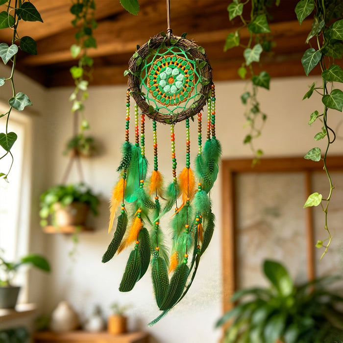 Wholesale Handmade Vine Dreamcatcher Feather Wind Chime Home Decor MOQ≥2
