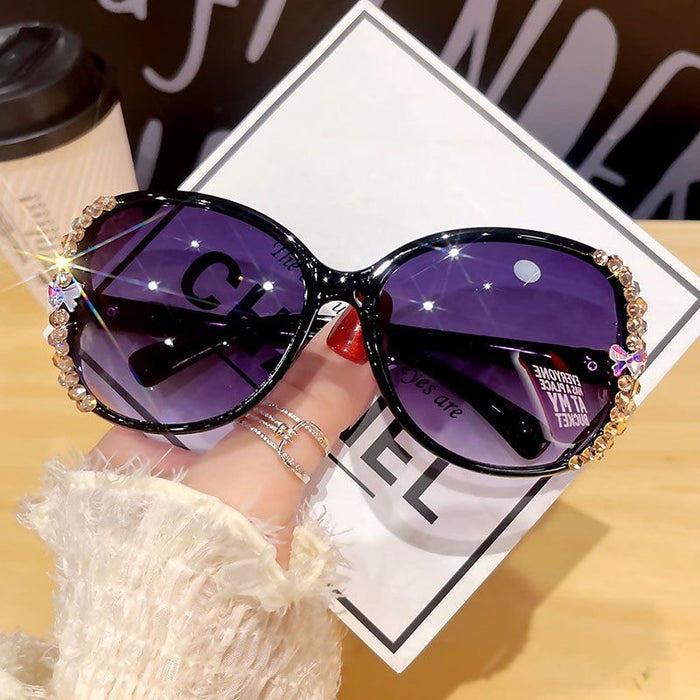 Wholesale Diamond covered large frame sunglasses for sun shading, fashionable sunglasses for travel, high-end glasses