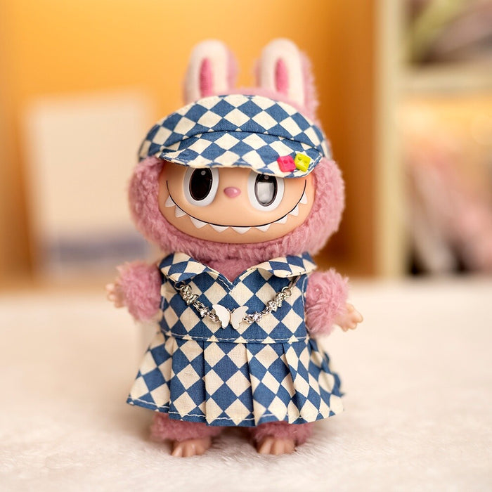 Wholesale Pendant Doll Clothes Checkboard Tennis Clothes suit Suspenders Skirt