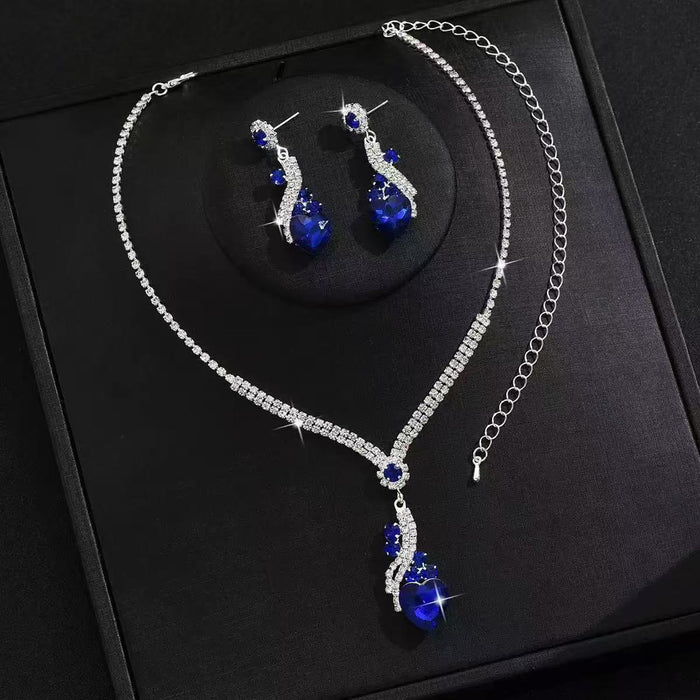 Wholesale Blue rhinestone necklace and earring set