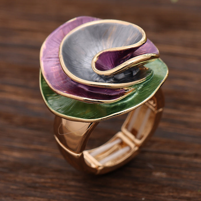 Wholesale Colorful Oil Geometric Rose Elastic Ring,  Fashionable and High-End Versatile Ring for Women