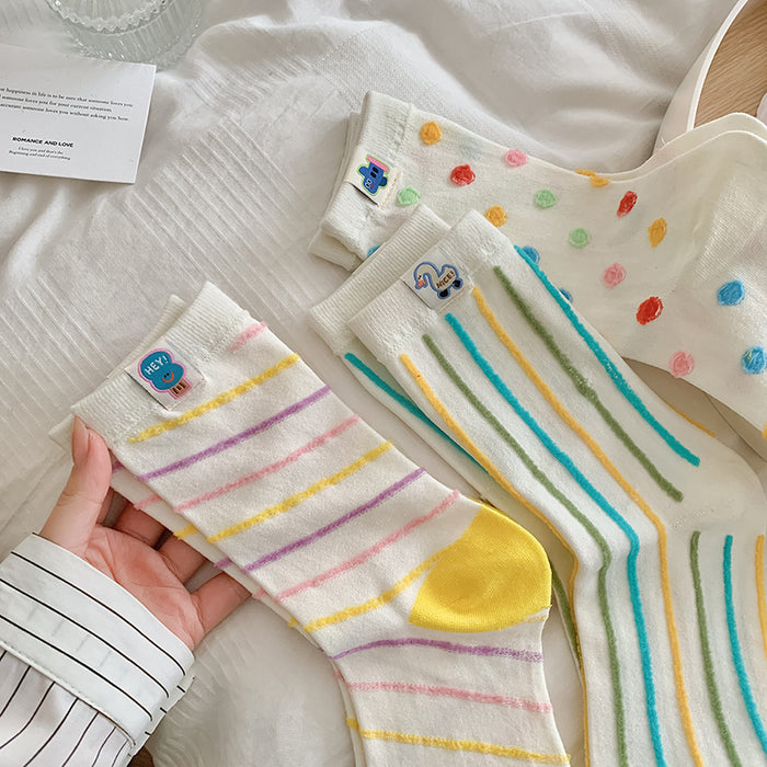 Wholesale Cute and stylish versatile mid length socks with colorful polka dots and long tube stacking socks