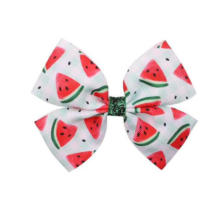 Wholesale Polyester Fruit Print Fabric Bow Hair Clip Set JDC-HC-Xiane019