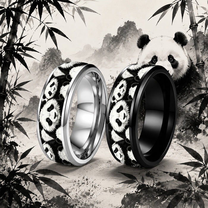 Wholesale Stainless Steel Panda Ring Black White Animal Pattern Fashion Jewelry Accessory