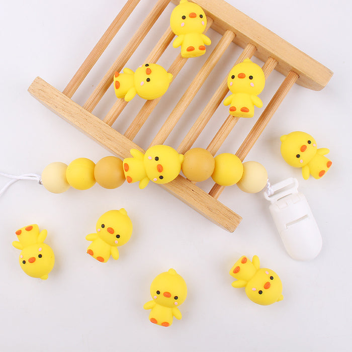 Wholesale Cartoon 3D Little Yellow Duck Silicone Focal Beads JDC-BDS-GuangTian014