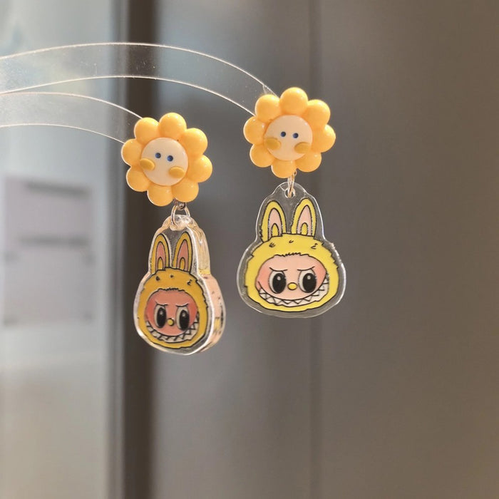 Wholesale Cute original niche cartoon flower silver needle earrings for non-pierced ears ear clip gifts