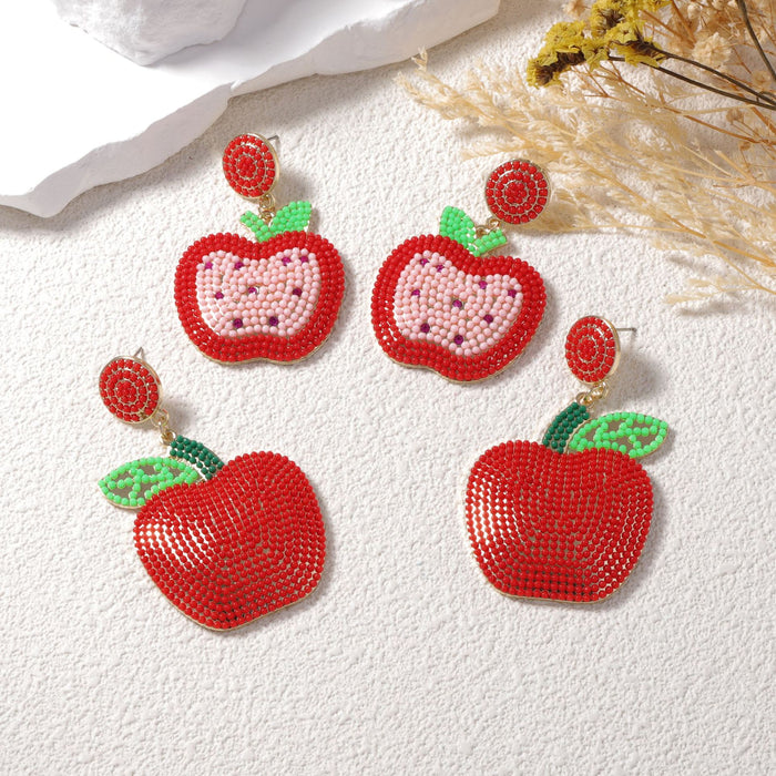 Wholesale Mixed Color Rice Beads Candy Color Apple Pendant Earrings Women's Holiday