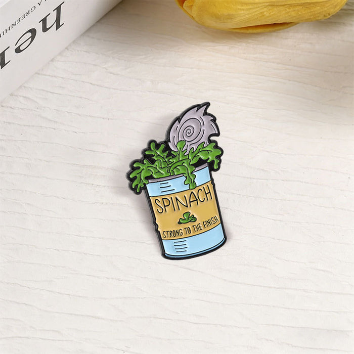 Wholesale Vintage Spinach Can Brooch Pin Zinc Alloy Enamel Badge Fun English Text Fashion Accessory