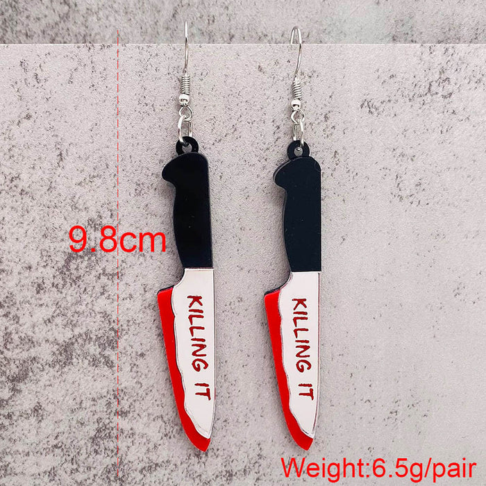 Wholesale  blood print acrylic earrings simulation personality sharp knife kitchen knife earrings funny earrings