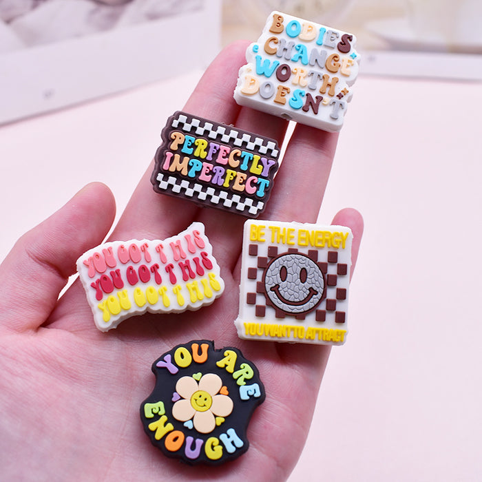 Wholesale Cartoon Phrase Beaded Pen Beads Pvc Soft Glue Loose Beads Jewelry Accessories DIY Ballpoint Pen Beads