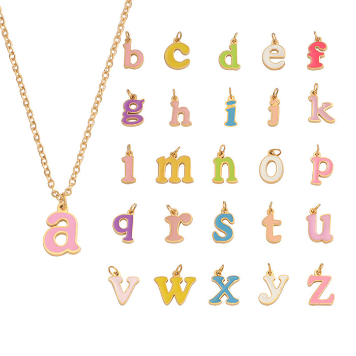 Wholesale Colored English A-Z Letter Pendant Titanium Steel Necklace JDC-NE-MinP002