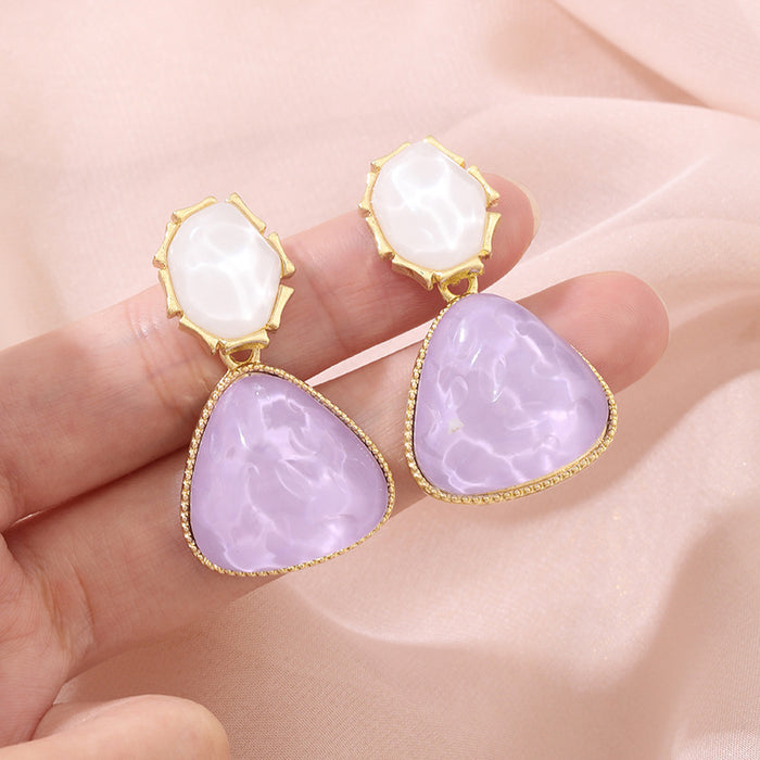 Wholesale Color blocking water ripple retro triangular circular unique light luxury design earrings