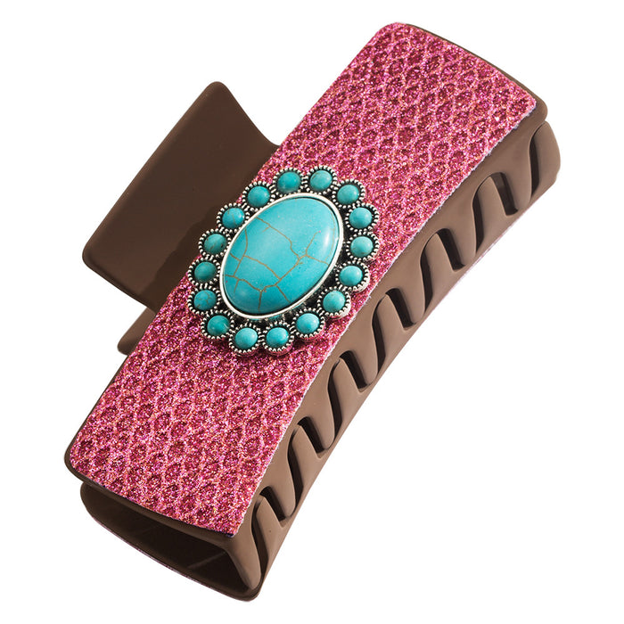Wholesale Hair Clip Leopard Shark Clip Turquoise Accessories Vintage Leopard Leather Clip Trendy Hair Accessories