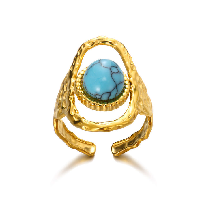 Wholesale Retro Inlaid PeacocK Turquoise Stainless Steel Ring