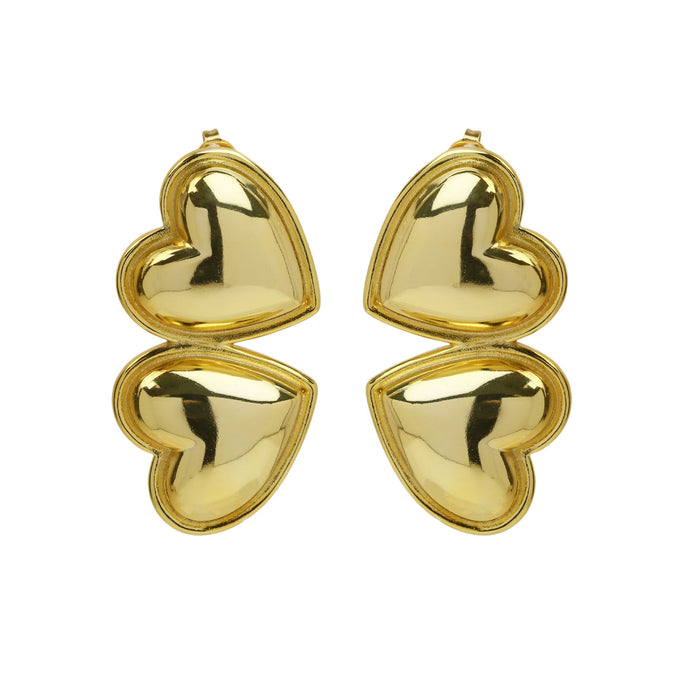 Wholesale 2PCS 18K Gold Brass Double Love Earrings JDC-ES-BaiYi010