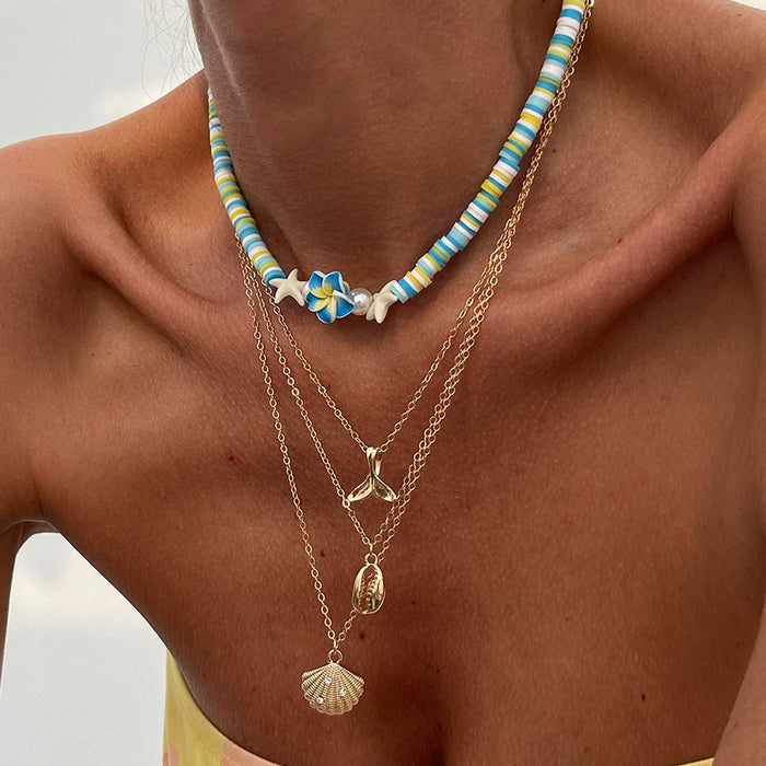 Wholesale Jewelry Fashion Ocean Style Soft Pottery Shell Pendant Necklace