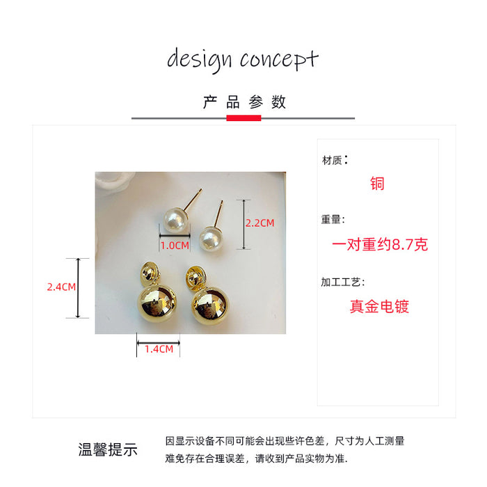 Wholesale Metal ball pearl earrings with silver needle temperament, light luxury and high-end earrings